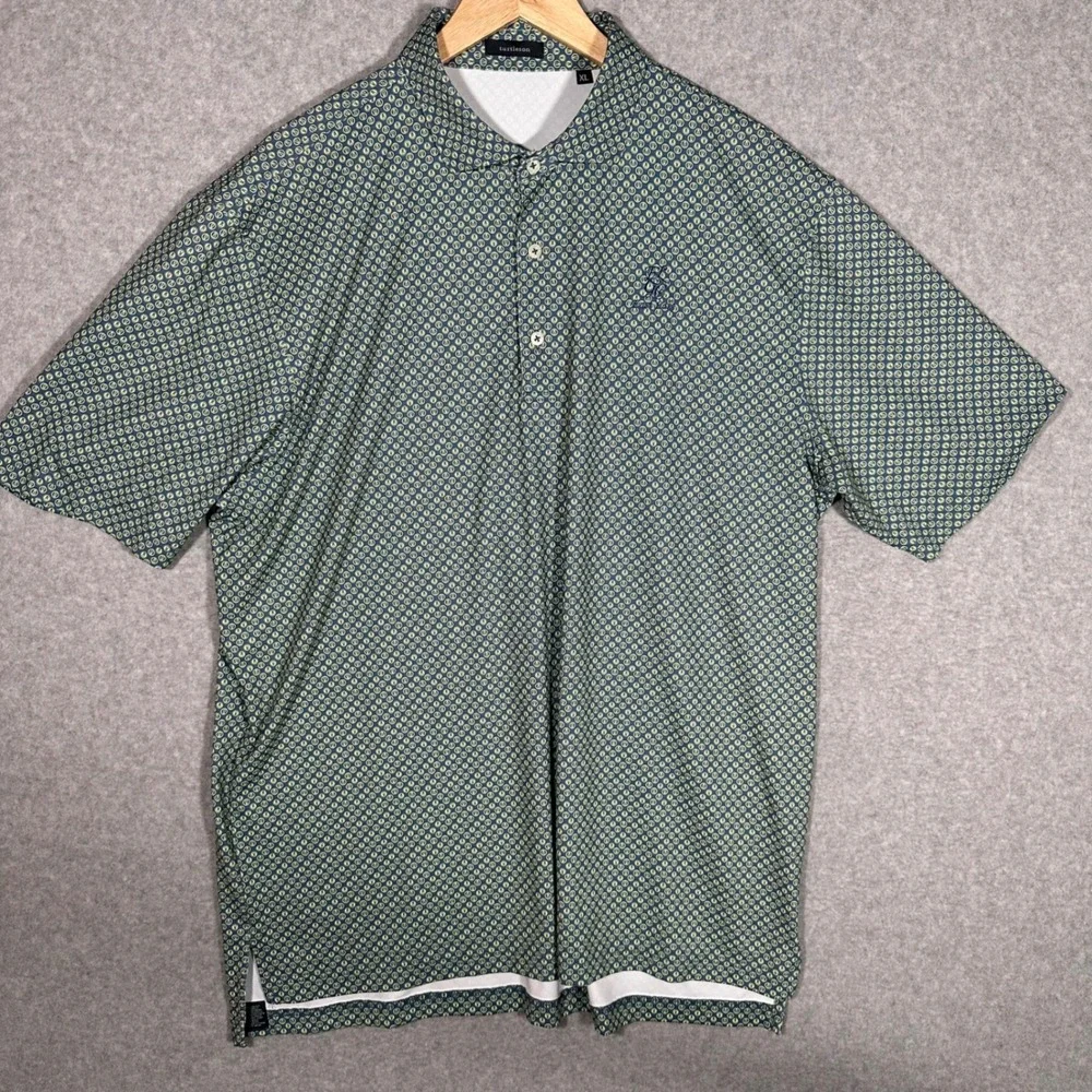 Turtleson Mens XL Polo Shirt Green Blue Beer Pop Tab East Lake Golf Club Stretch